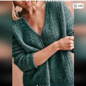 Sezane Susanna mohair cardigan, Teal, XS